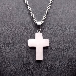 925 Silver Necklace W/ White Quartz Stone Cross Boho Anniversary Birthday Gift
